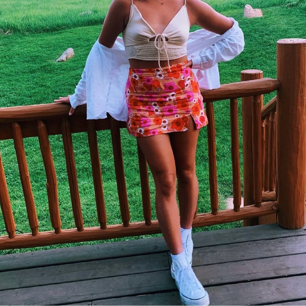 Floral Mini Skirt - Pink and Orange